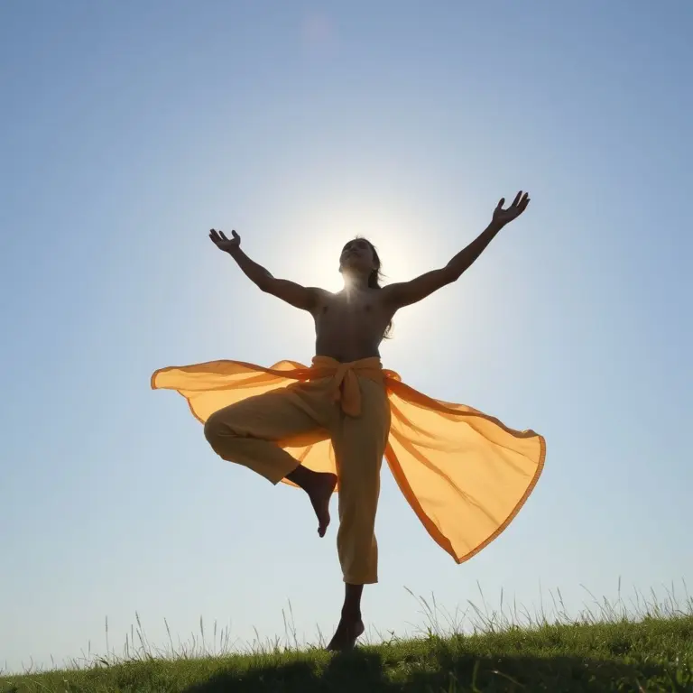 Yogi levitating in sun