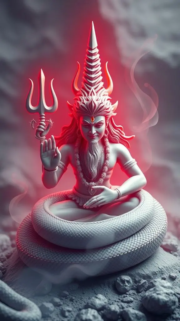 3D Lord Shiva with snake background