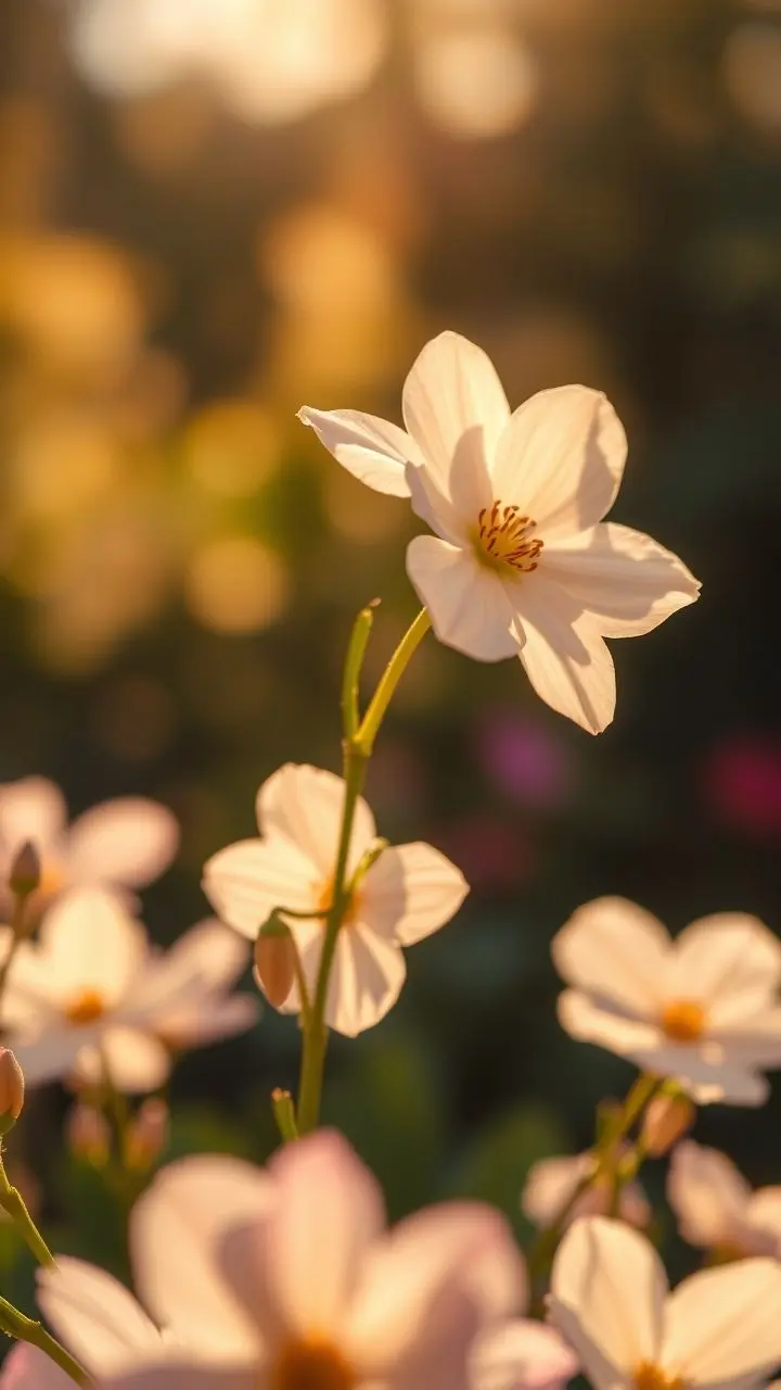 Close-up of glowing flowers with soft light.