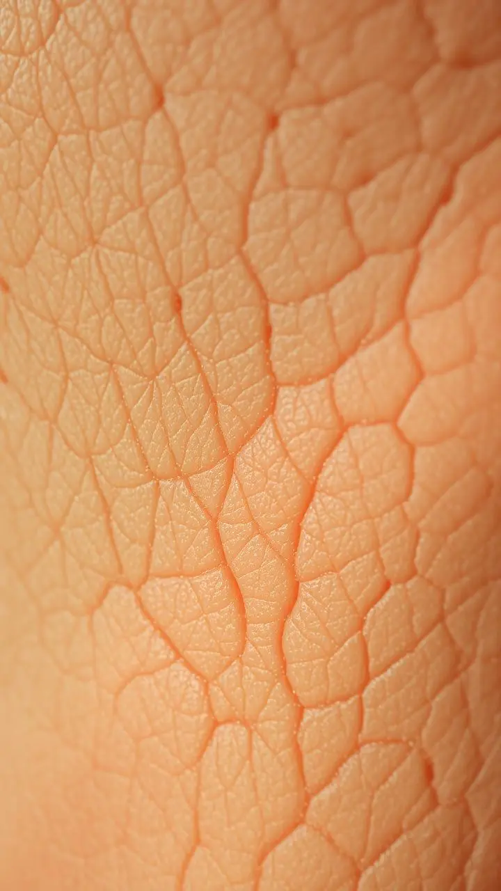 Close-up of human skin texture with pores and fine hairs.