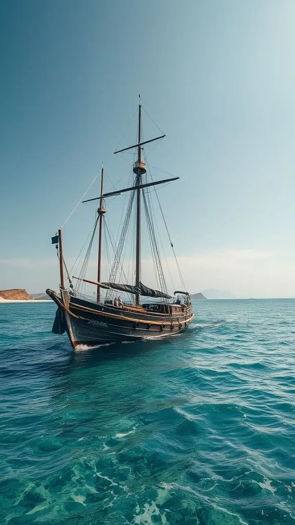 Large pirate ship on a beach.