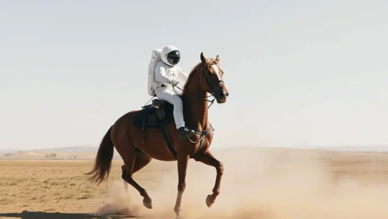 Astronaut riding a horse on Mars.