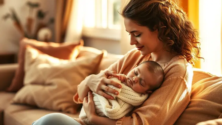 Mother holding sleeping baby
