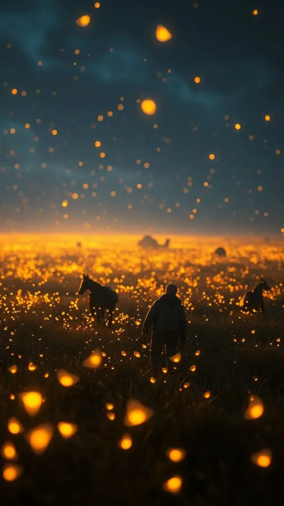 Hyperrealistic scene of scenario planning with melting fireflies symbolizing inequality.