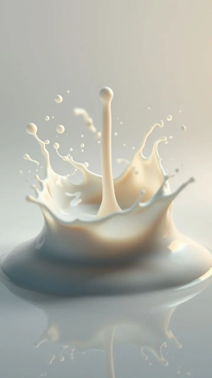 Close-up of organic milk with swirling debris in a studio.