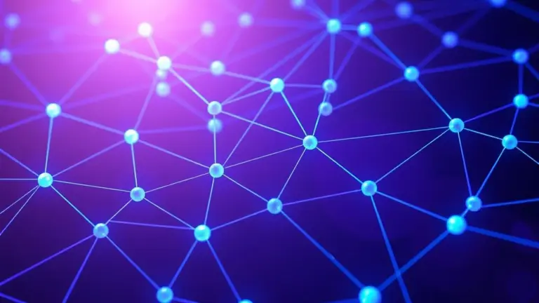 A blue neon web with glowing dots.