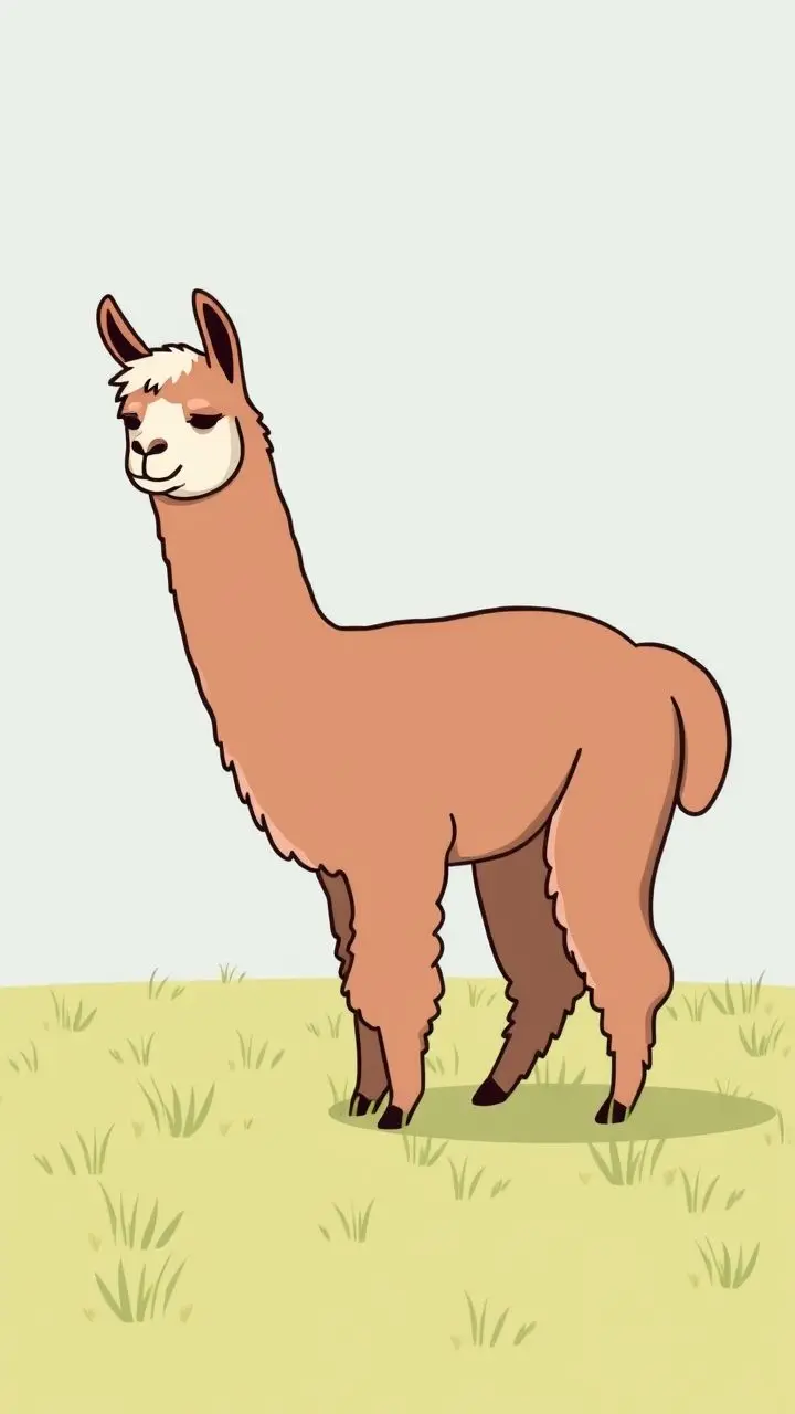 Flat icon style alpaca with broken outlines grazing