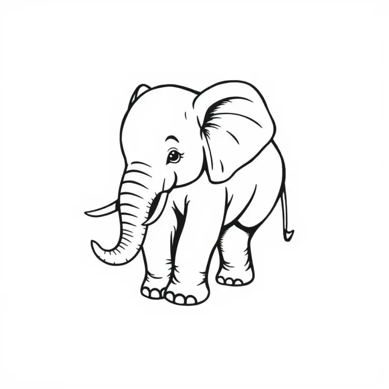 Minimalist black ink tattoo design of a baby elephant with clean lines.