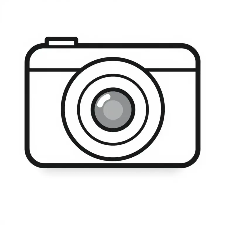 Minimalist black camera icon on white background.