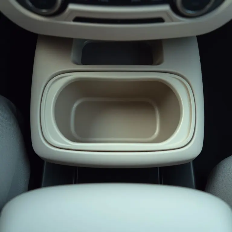 Top-down view of an empty car cup holder.