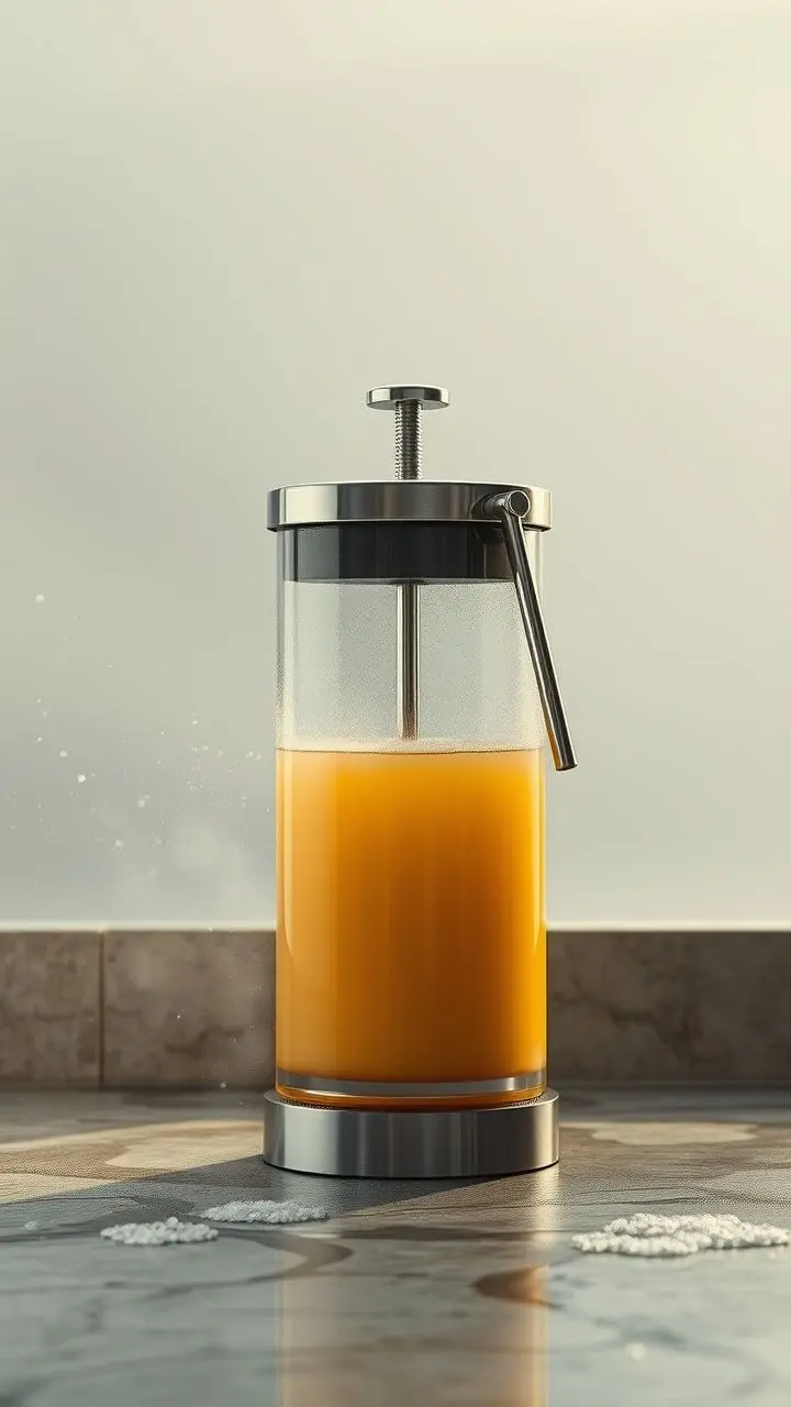 Sleek minimalist cider press with glossy finish in a windy, sunbleached scene.