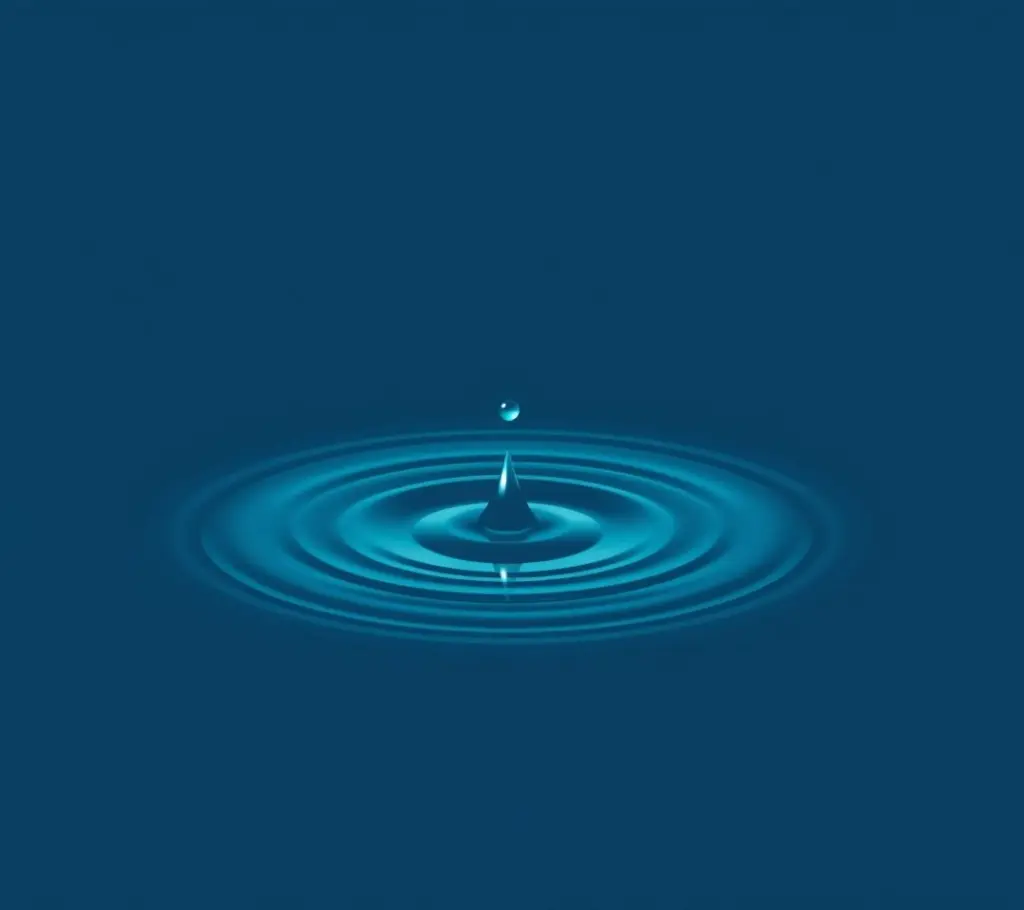 Minimalist logo of a water droplet hitting water, forming a coral-like ripple.