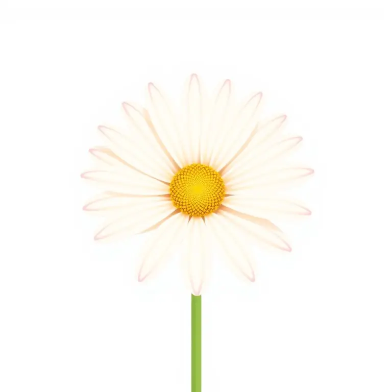 Line art of a centered daisy flower with pink edges on white background.