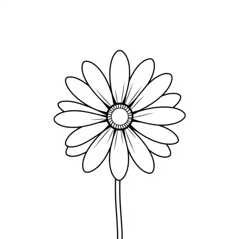 Minimalist daisy line art on white background.