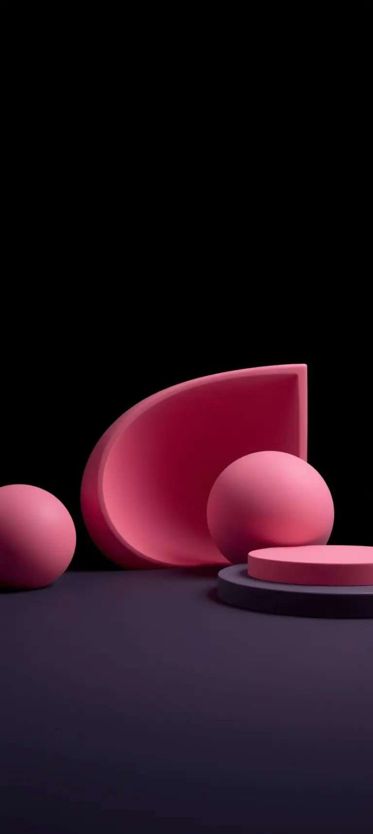 Minimalist 3D matte smartphone wallpaper with dark colors and AMOLED black background.