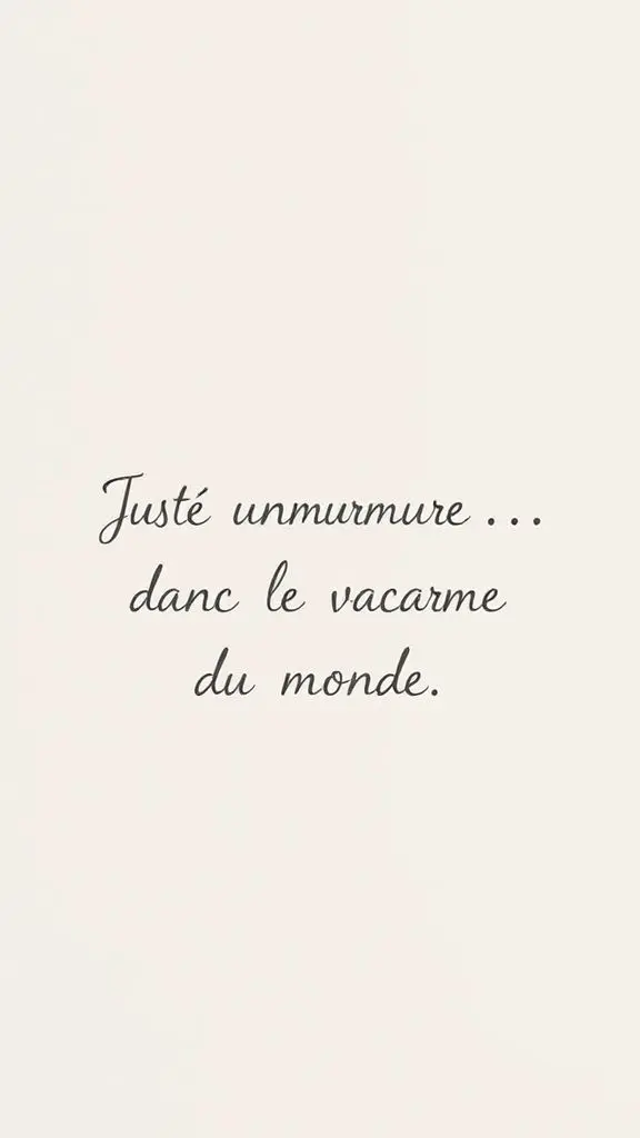 Minimalist French typography in beige and grey on textured paper with soft shadows.