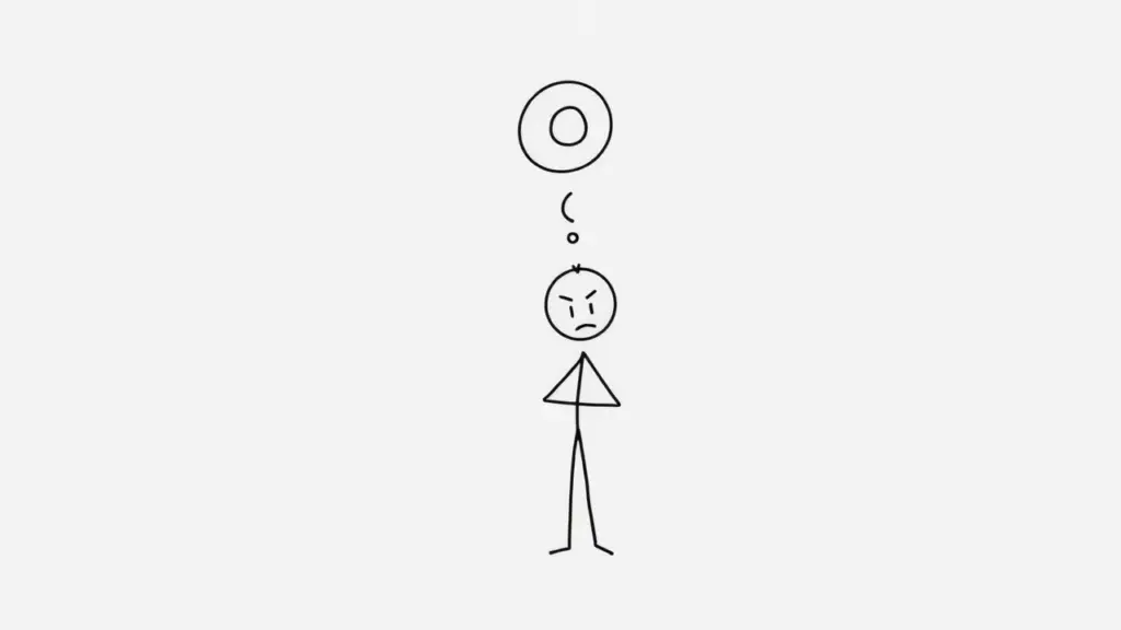 Minimalist stick figure looking puzzled with a spiraling thought bubble.
