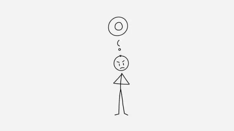 Minimalist stick figure looking puzzled with a spiraling thought bubble.