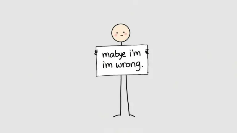 Stick figure holding a sign that says 'maybe I'm wrong' in MS Paint style on gray background.