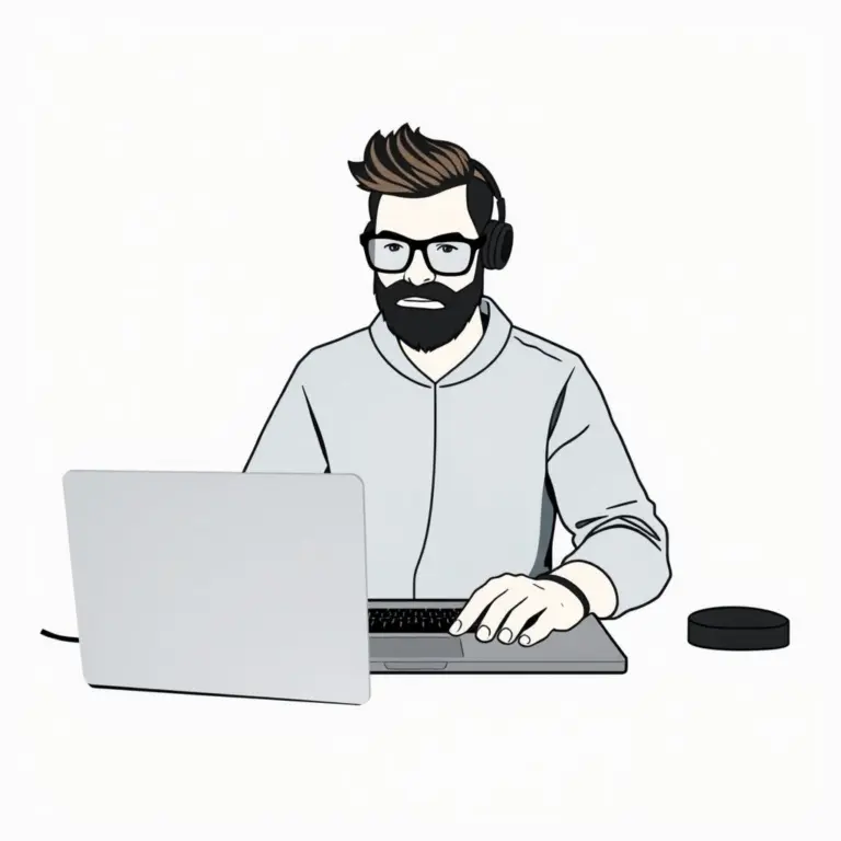 Minimalist illustration of a developer with a laptop, using the color #bde868.