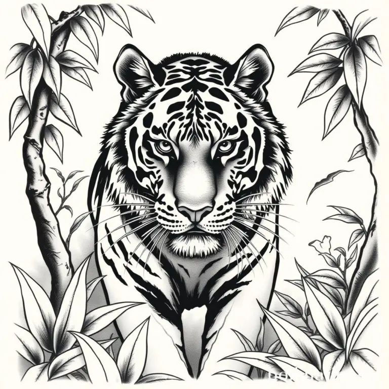 Black ink minimalist tiger tattoo design