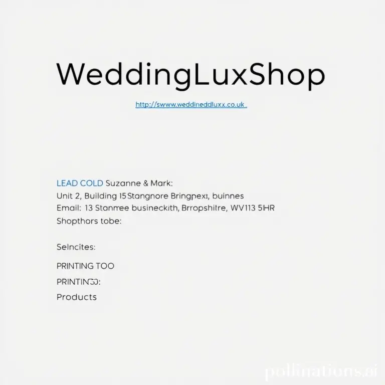 Minimalist contact slide for WeddingLuxShop with business details.