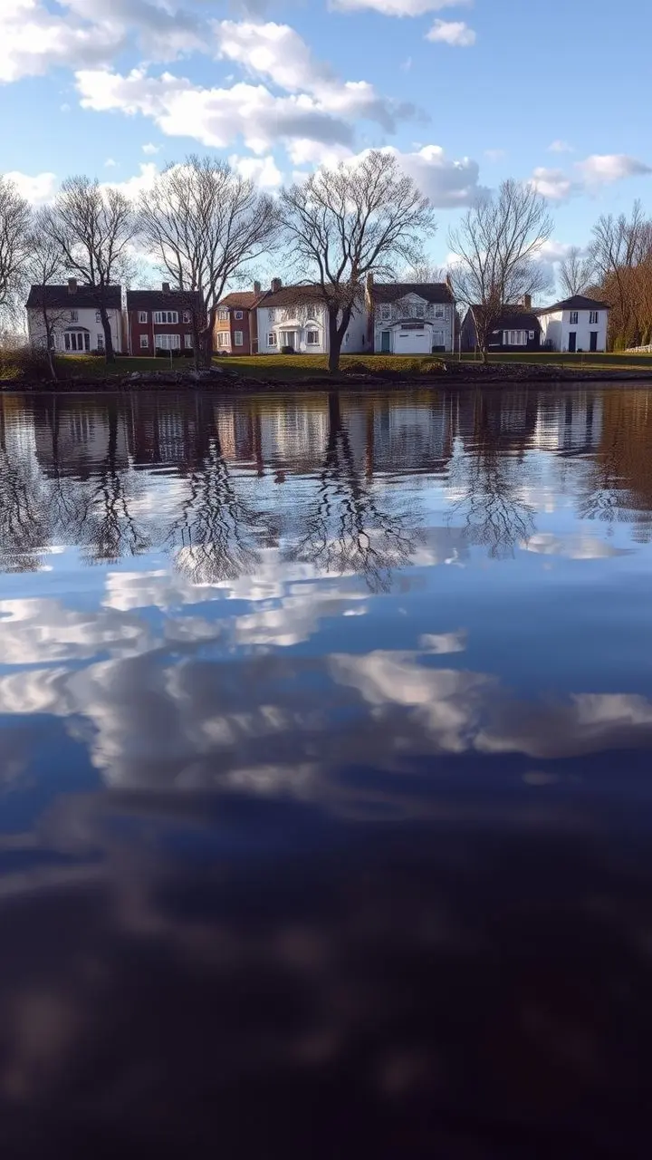 Lifelike reflections on calm water surface