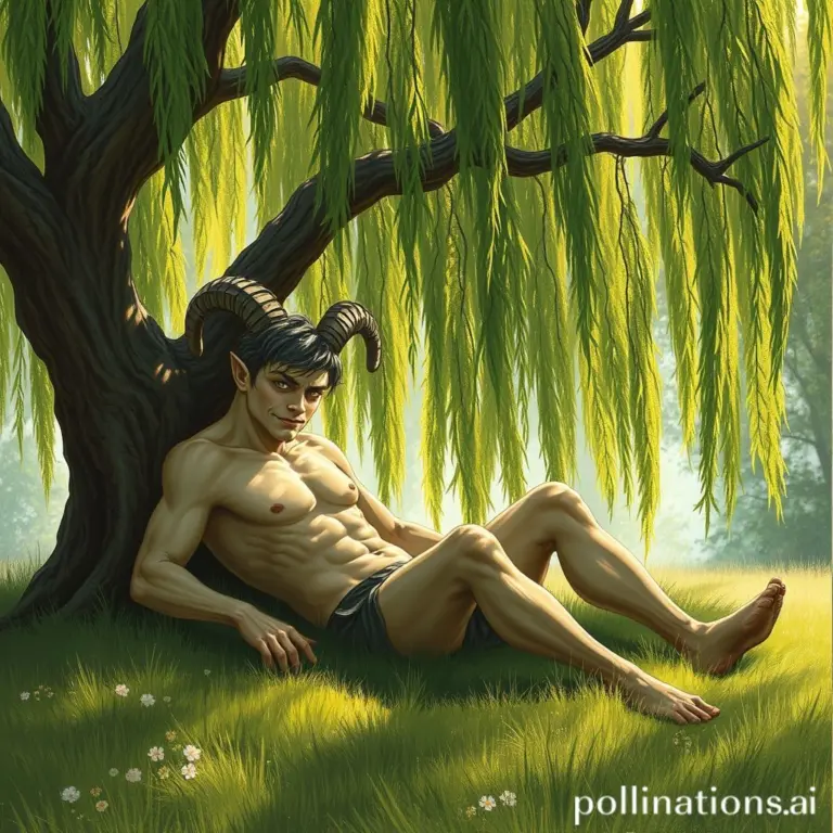 Satyr lounging under a willow tree.