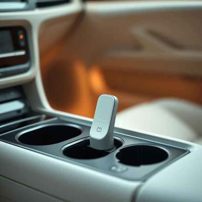 Close-up of a minimalist car air freshener in a cup holder.