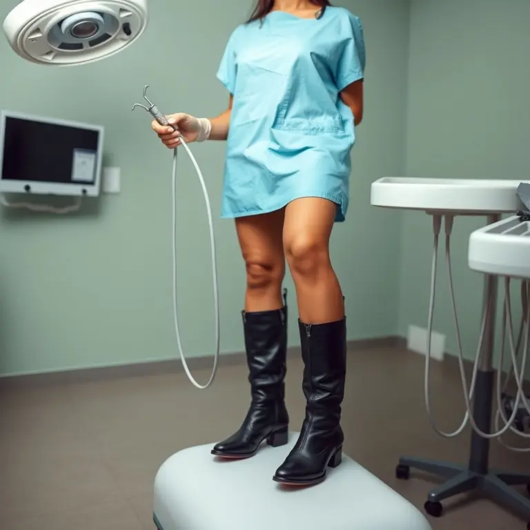 Desi female dentist holding dental device during surgery.