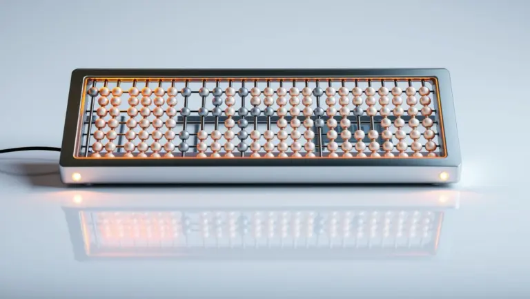 Sleek electronic abacus with illuminated digital display.