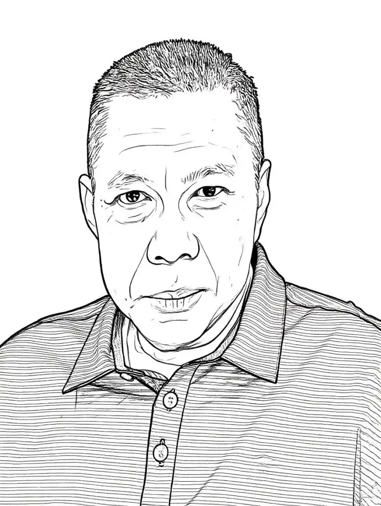 Black and white line art painting