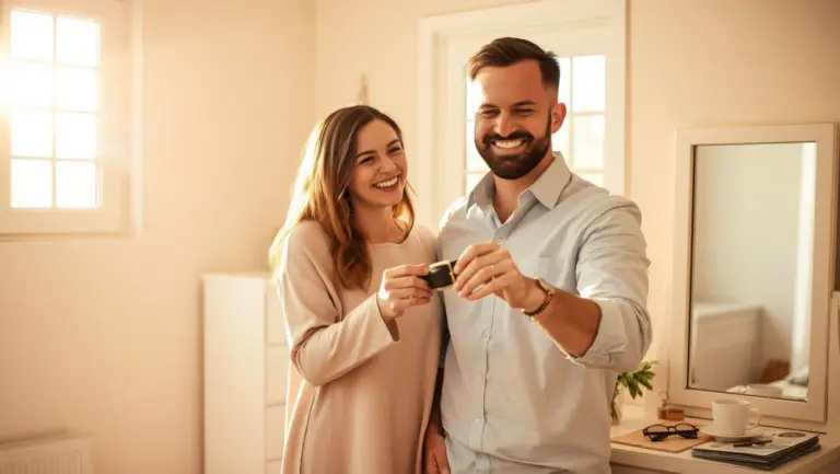 Wife gifting husband a new belt.