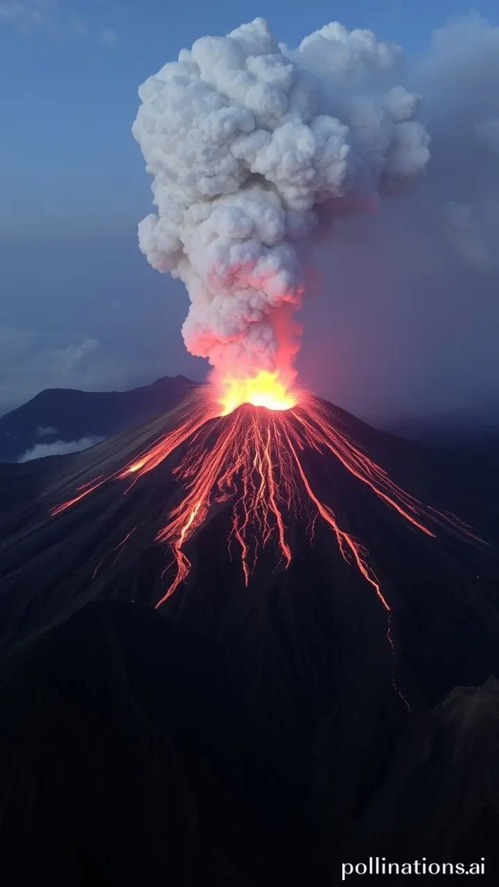 Volcanic eruption with large ash cloud.