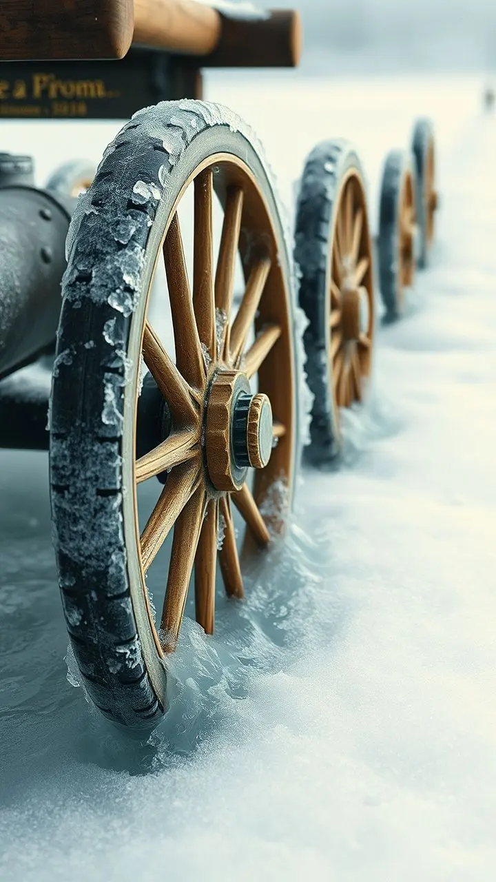 Vintage photo of prayer wheels in misty, frozen water.
