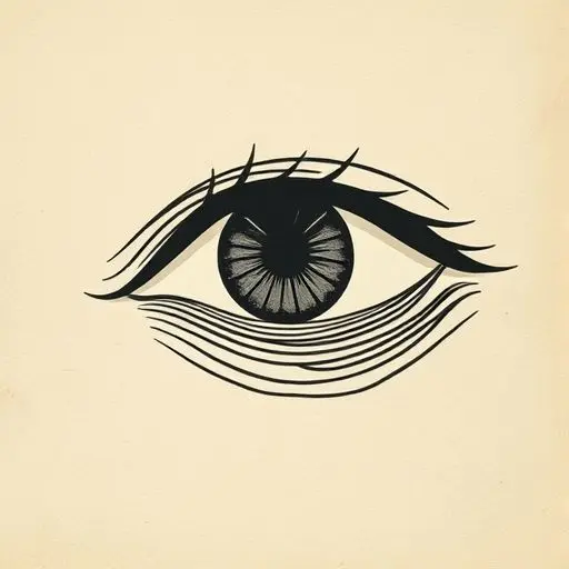 Rinnegan eye on textured paper, woodblock print style.