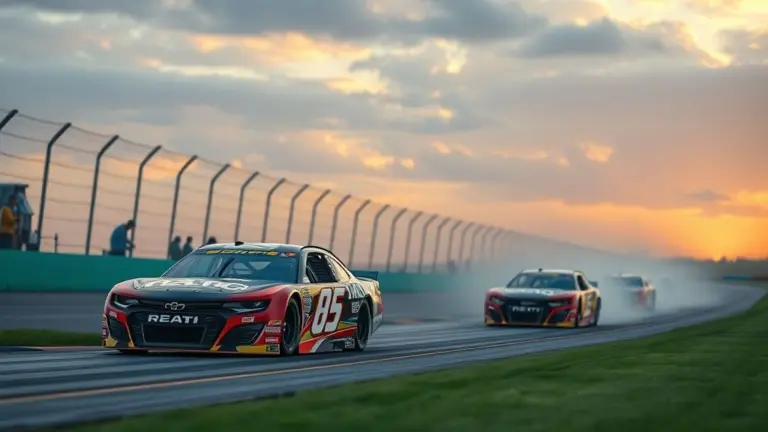 NASCAR race with multiple cars.