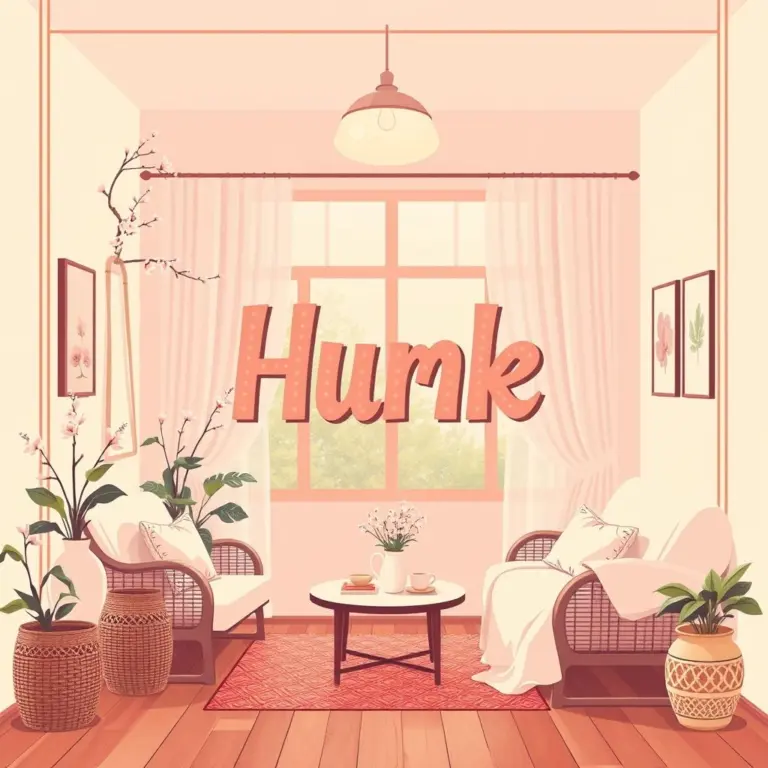 Vintage poster with retro lettering, cherry blossom pink interior, cozy home.