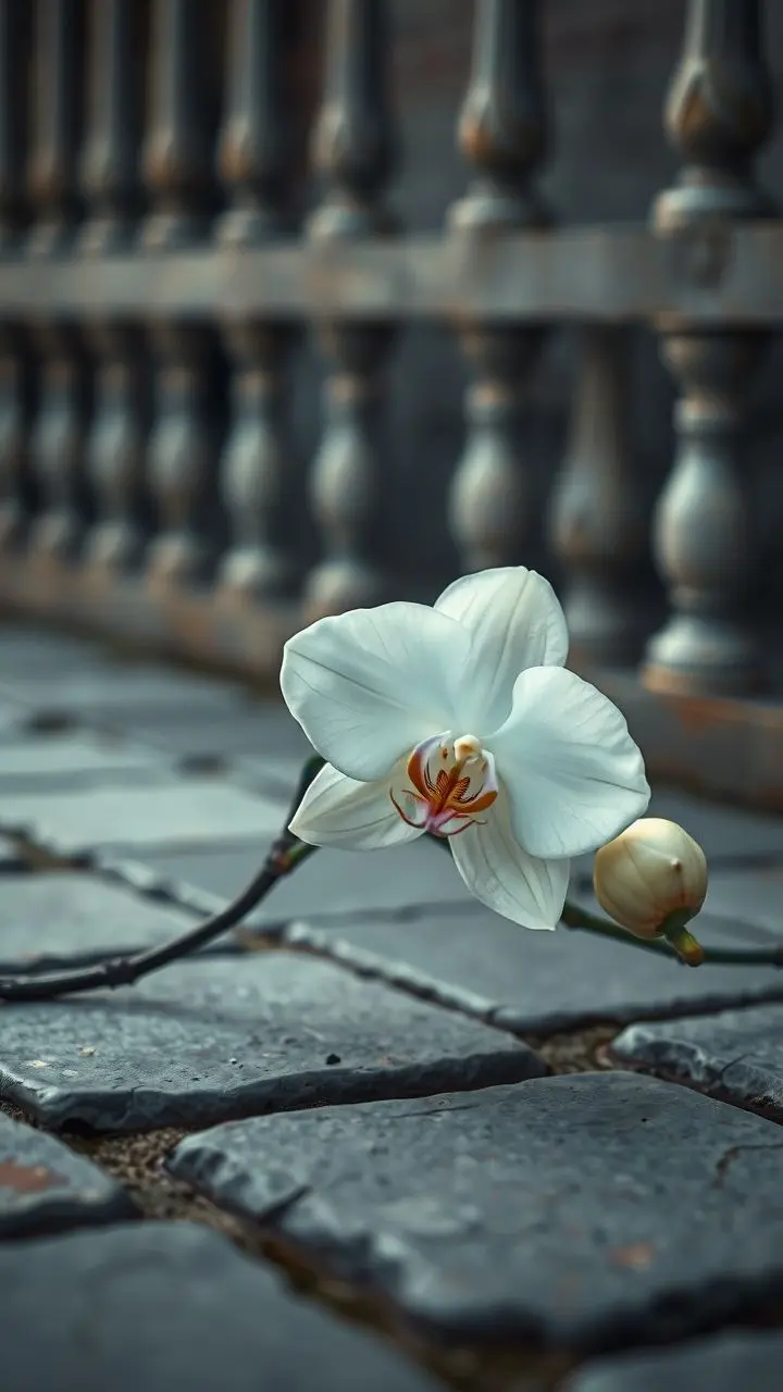 White orchid and moth symbolizing transformation.