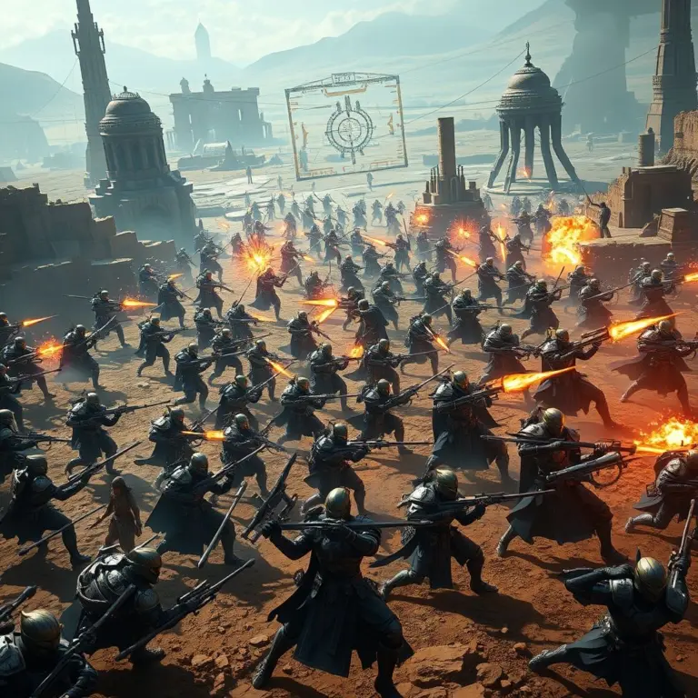 Futuristic battle scene with ancient warriors and cybernetic soldiers in Parala.