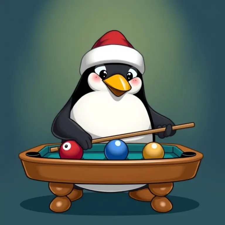 Penguin playing billiards
