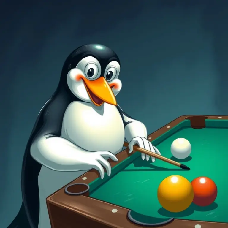Penguin playing billiards.