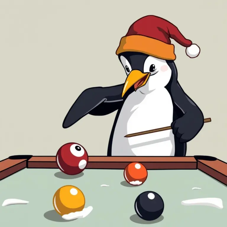 Penguin playing billiards.