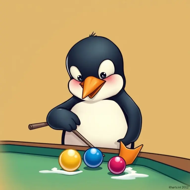 Penguin playing billiards