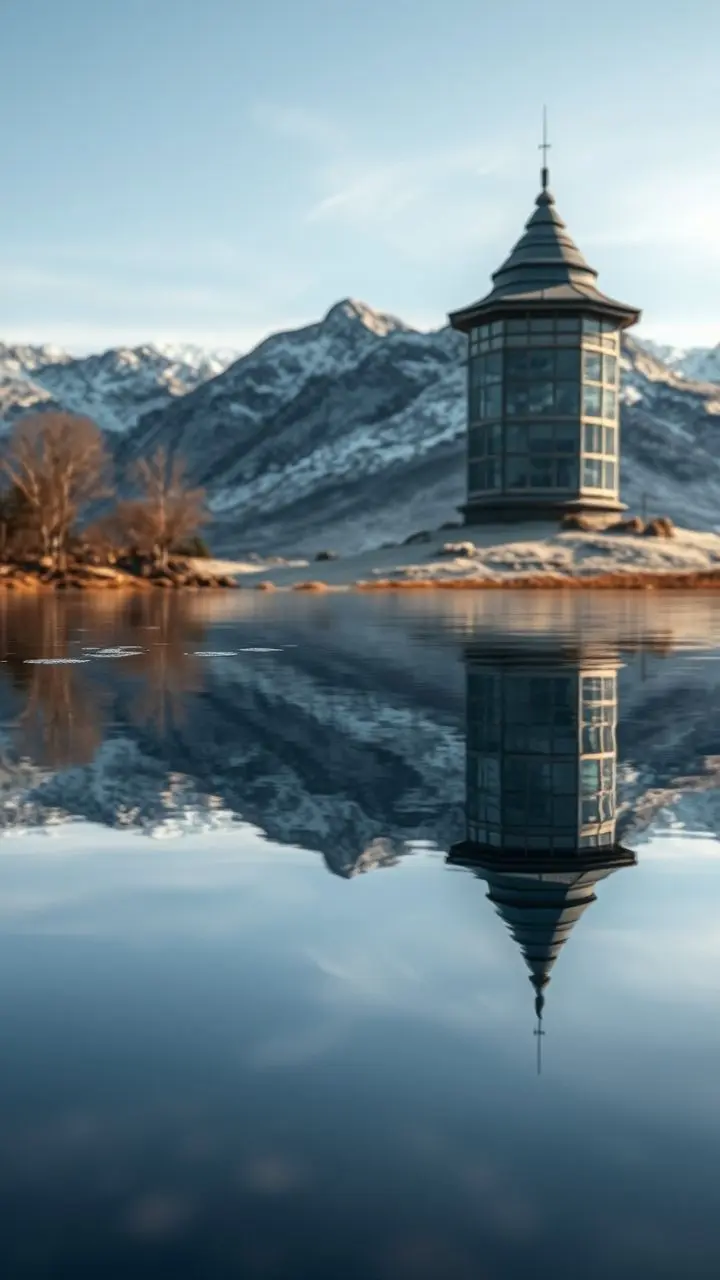 Realistic reflections on calm, mirror-like water.