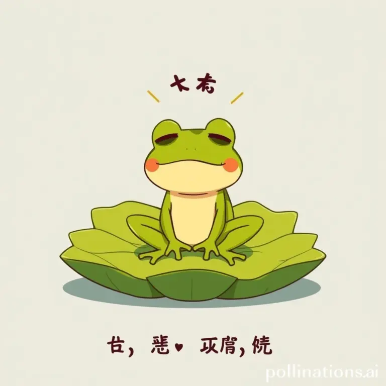 Cartoon frog on lotus leaf with halo.