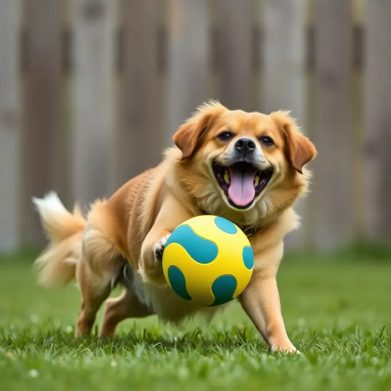 Dog holding a ball in its mouth