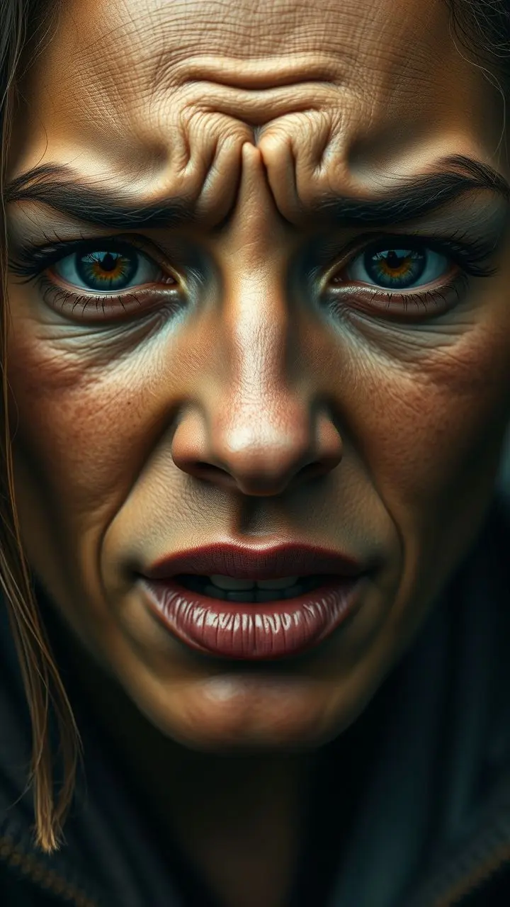 Lifelike portrait with a realistic, emotional facial expression.