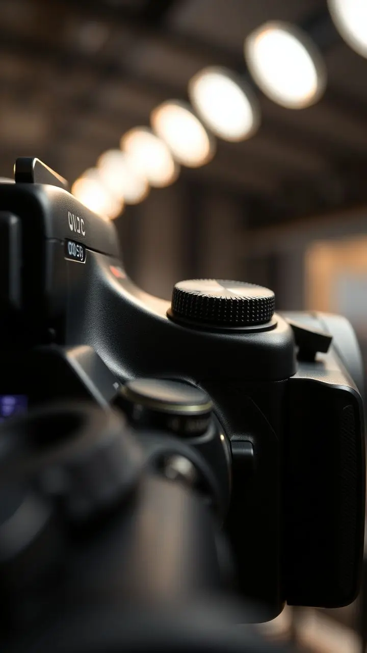 Close-up of a professional camera's exposure controls.