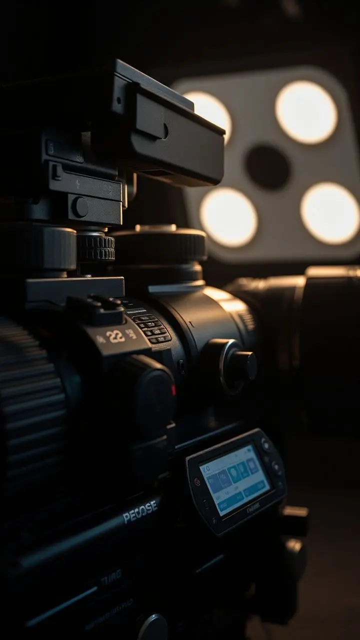 Close-up of camera dials and screens showing exposure control.